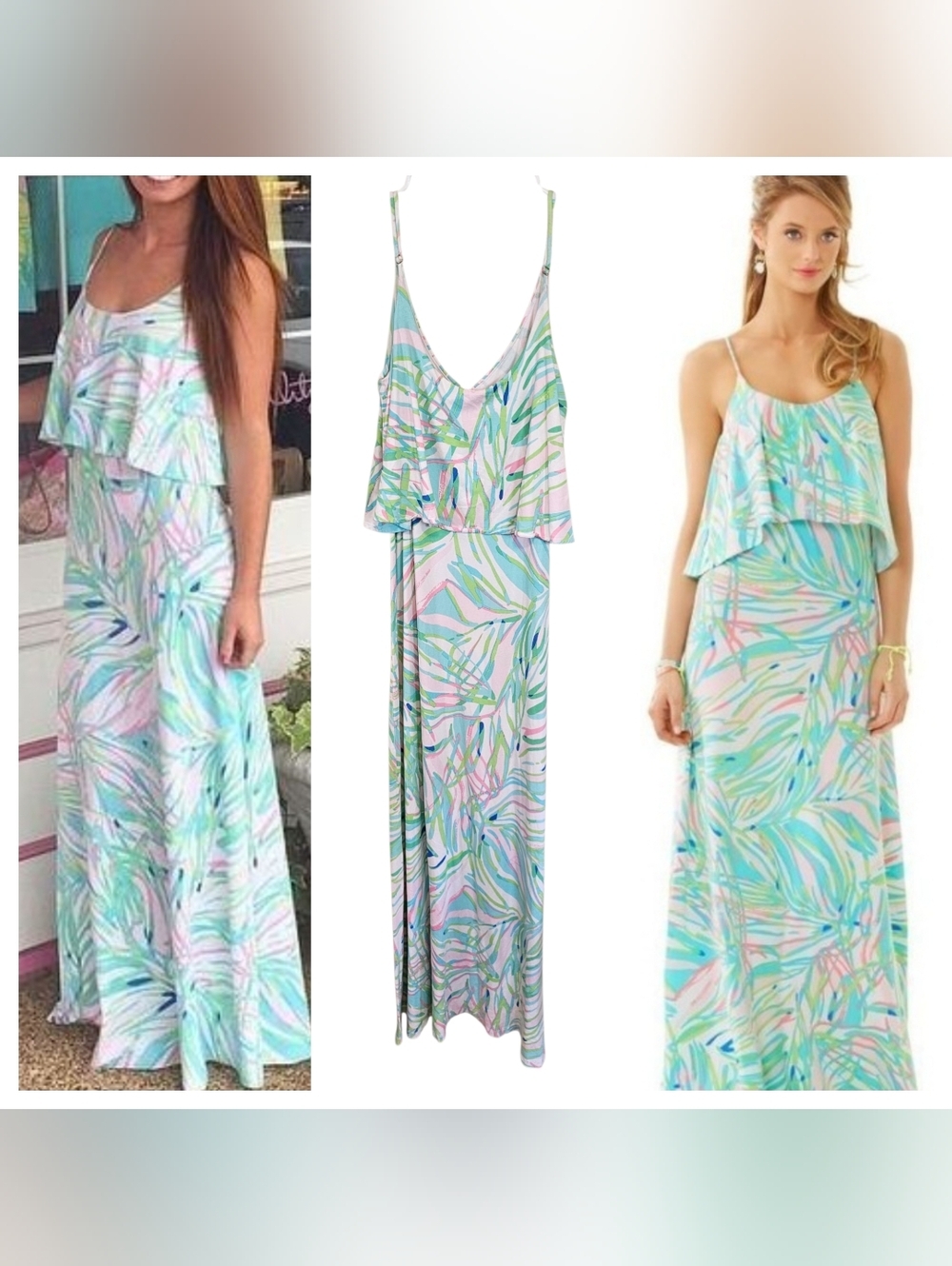Lilly Pulitzer Harrington Skye Blue Salute Maxi Dress Stretch Flounce Bodice